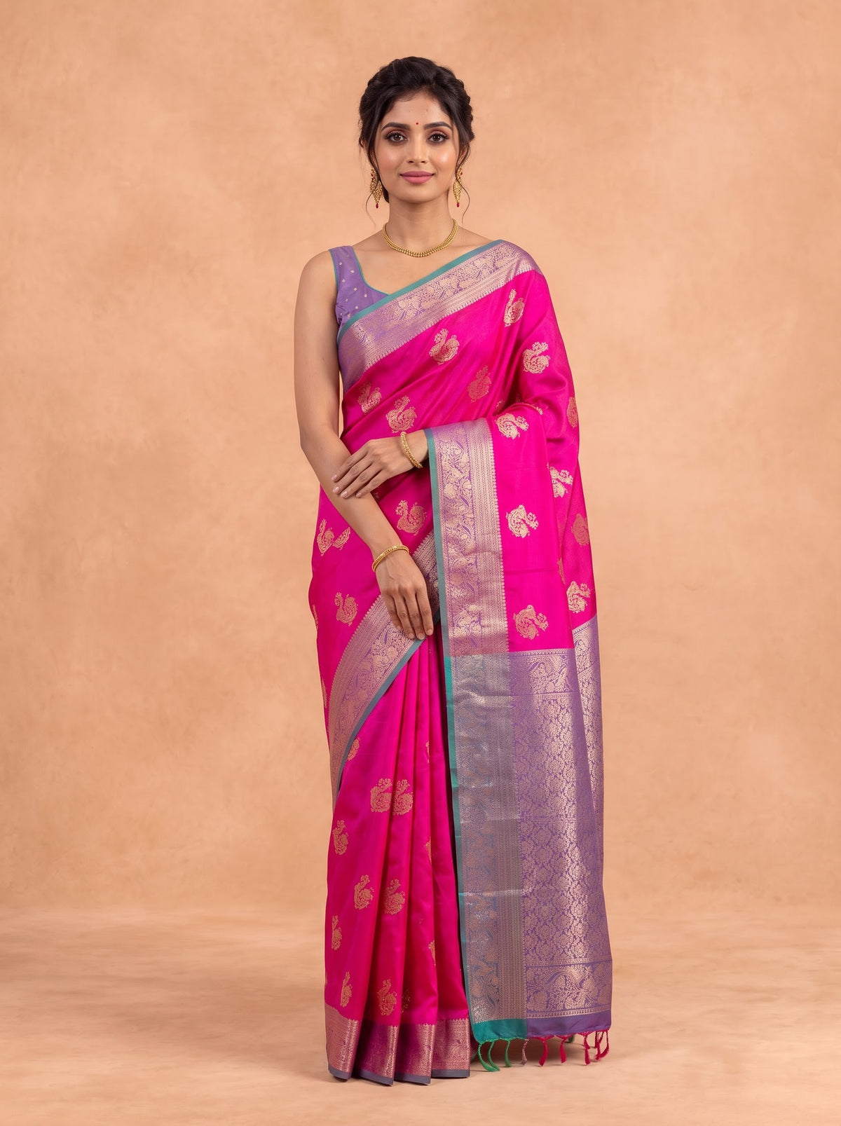 Women Soft Silk Dark Pink With Purple SS498