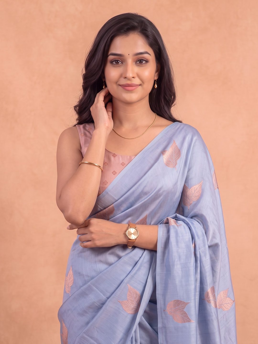 Women Soft Silk Lime Grey with Peach Saree SS541