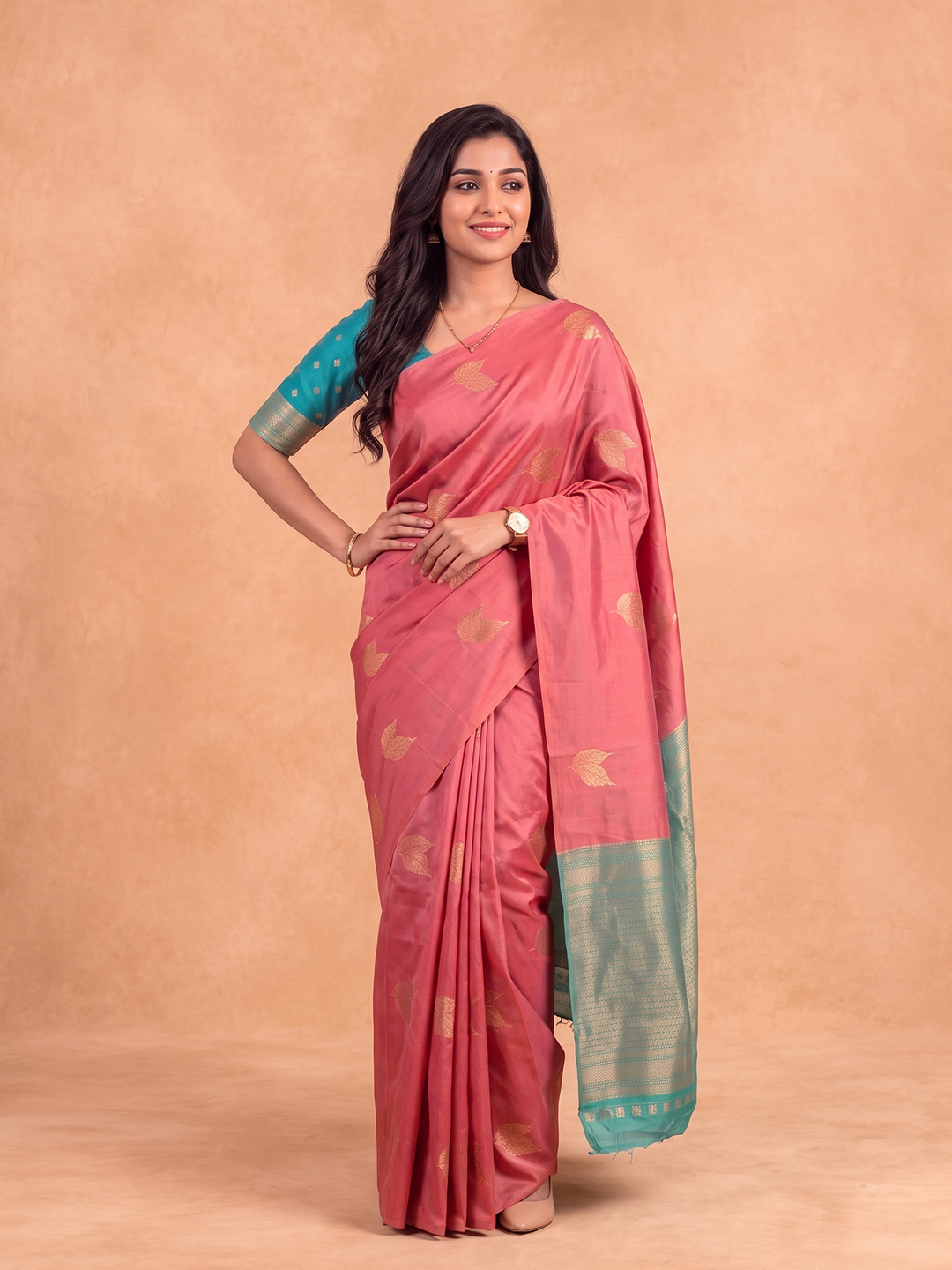 Women Soft Silk Pink with Green Saree SS528