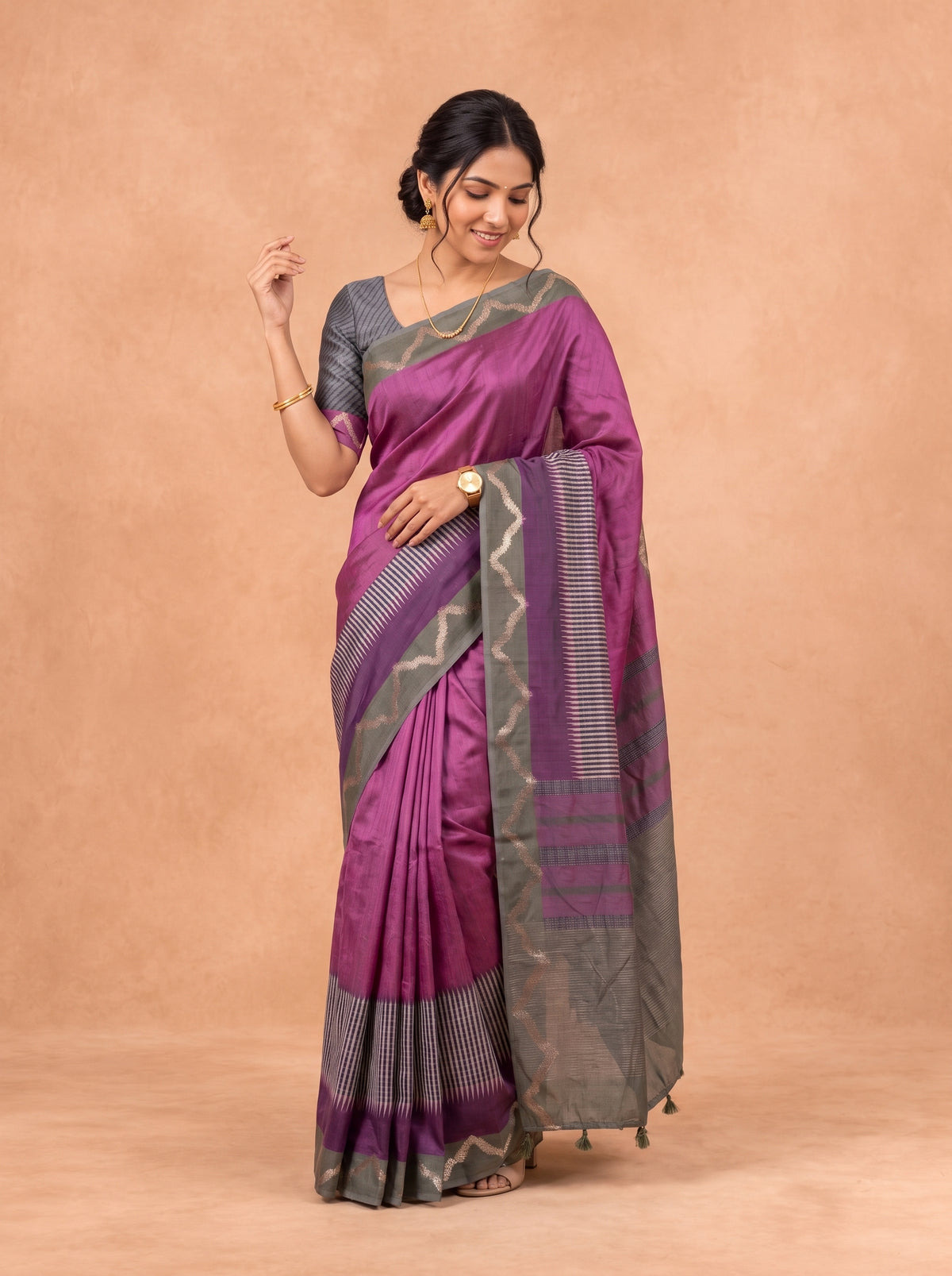 Women Semi Tussar Purple Saree ST369