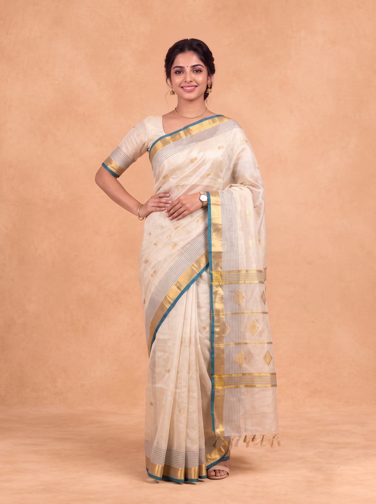 Women Tissue Gold Printed Saree KLS73