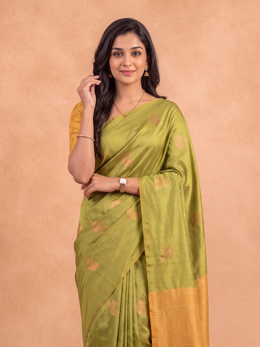 Women Soft Silk Lime Green with Yellow Saree SS550