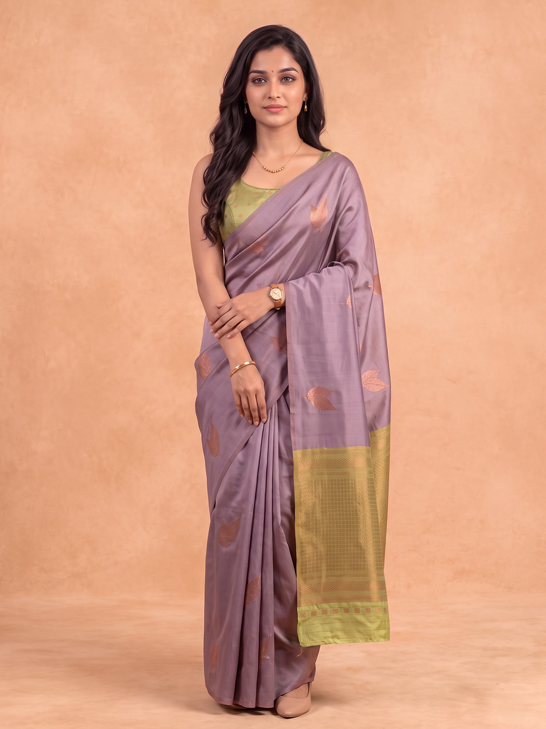 Women Soft Silk Lavender with Green Saree SS544