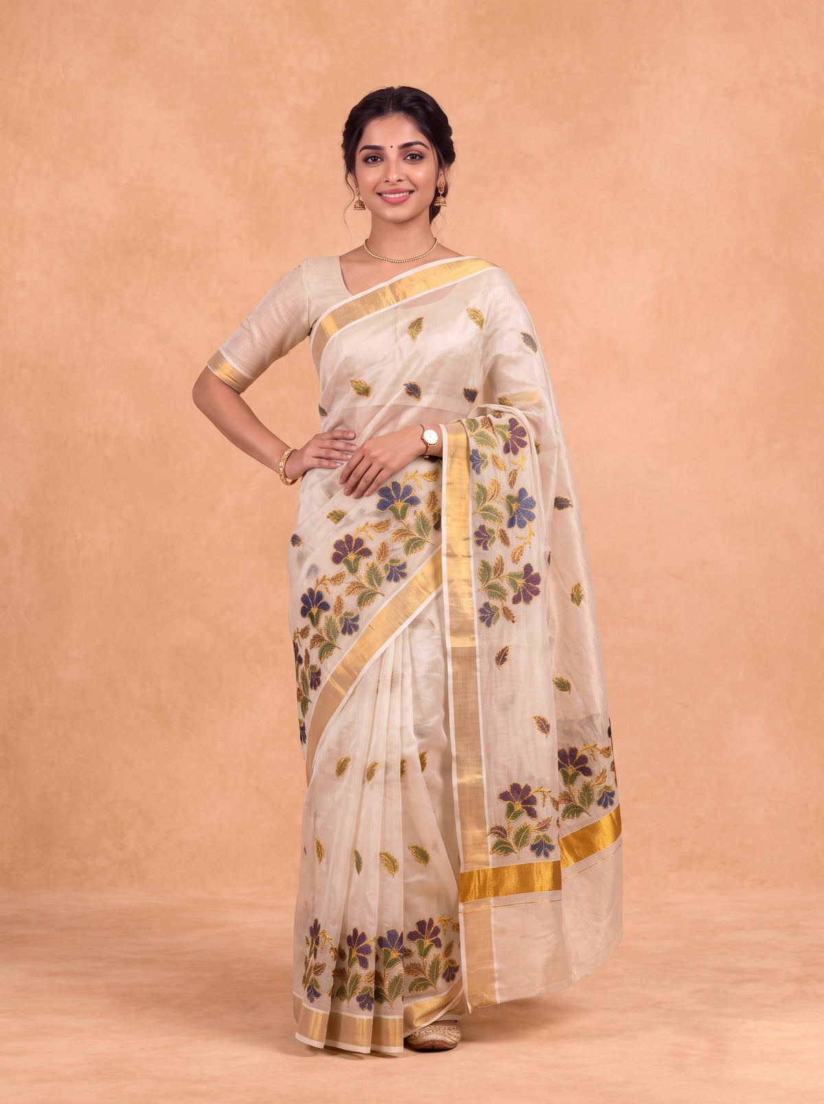 Women Tissue Gold Embroidered Saree KLS72