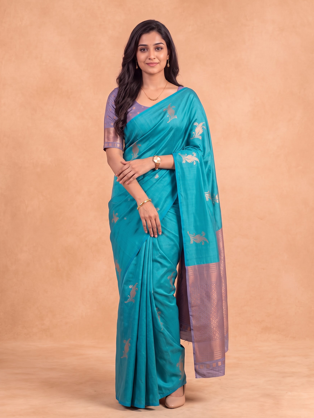 Women Soft Silk Green with Purple Saree SS548