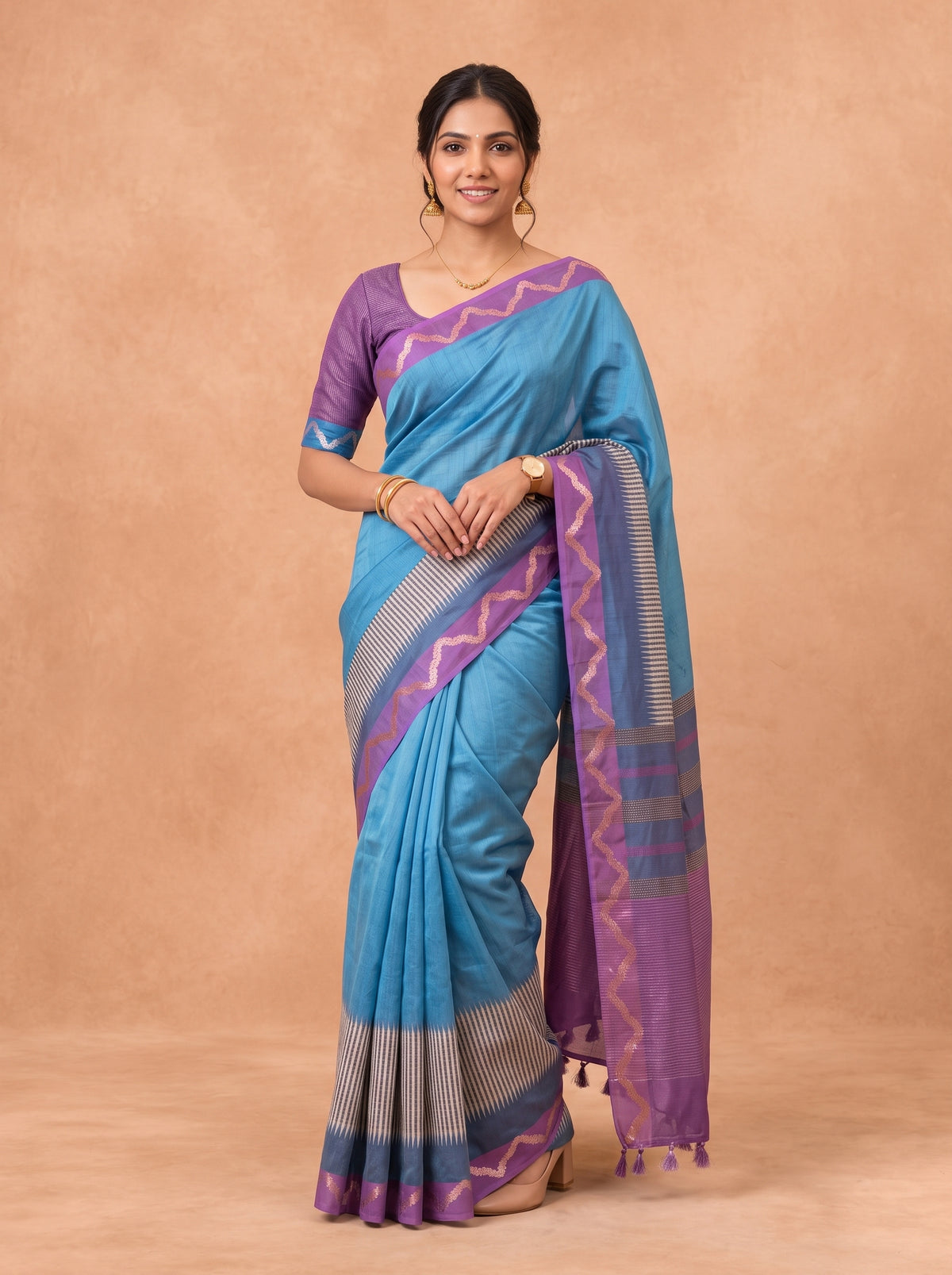 Women Semi Tussar Dark Teal Saree ST368