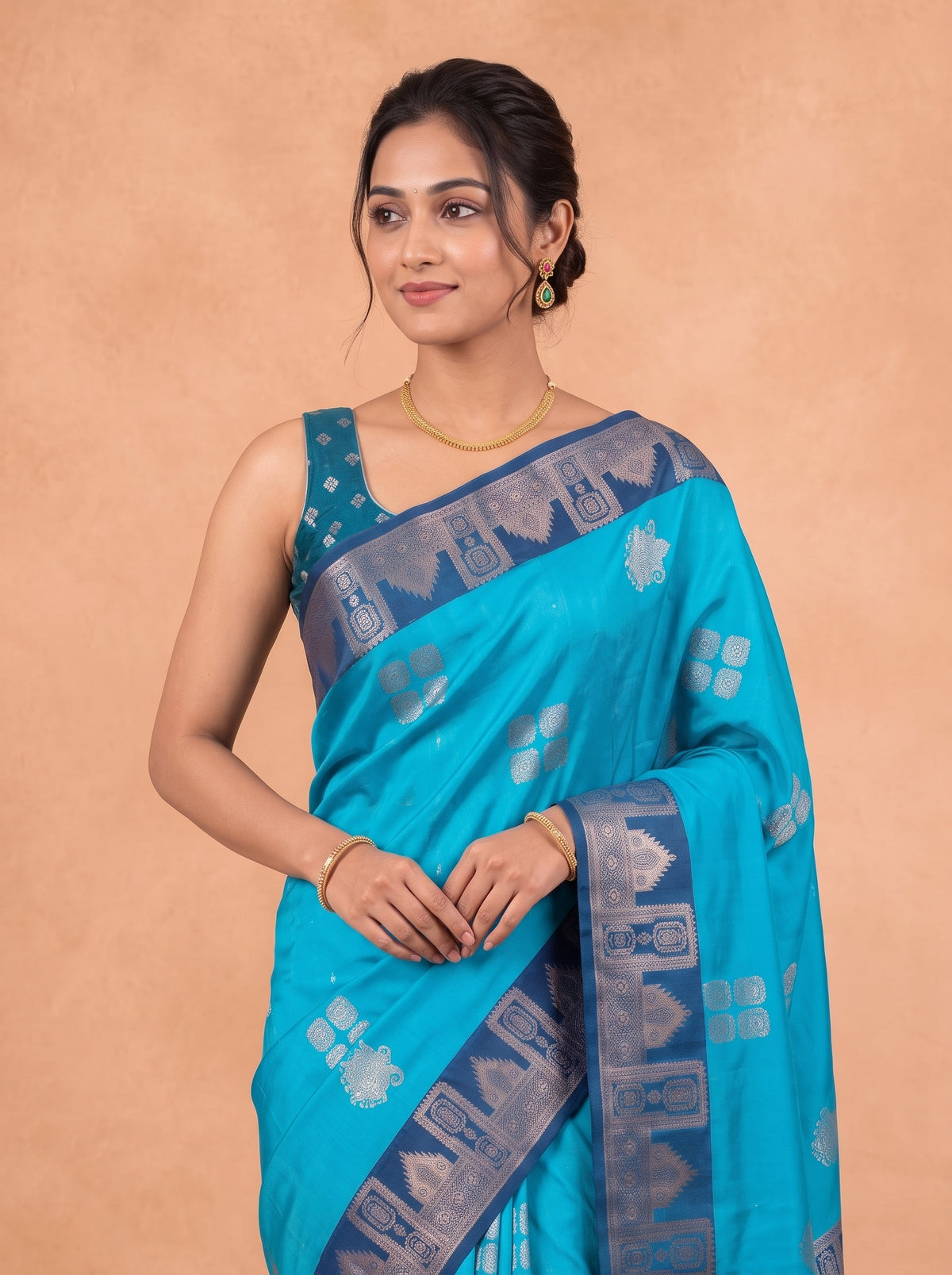 Women Soft Silk Turquoise With Blue Saree SS479