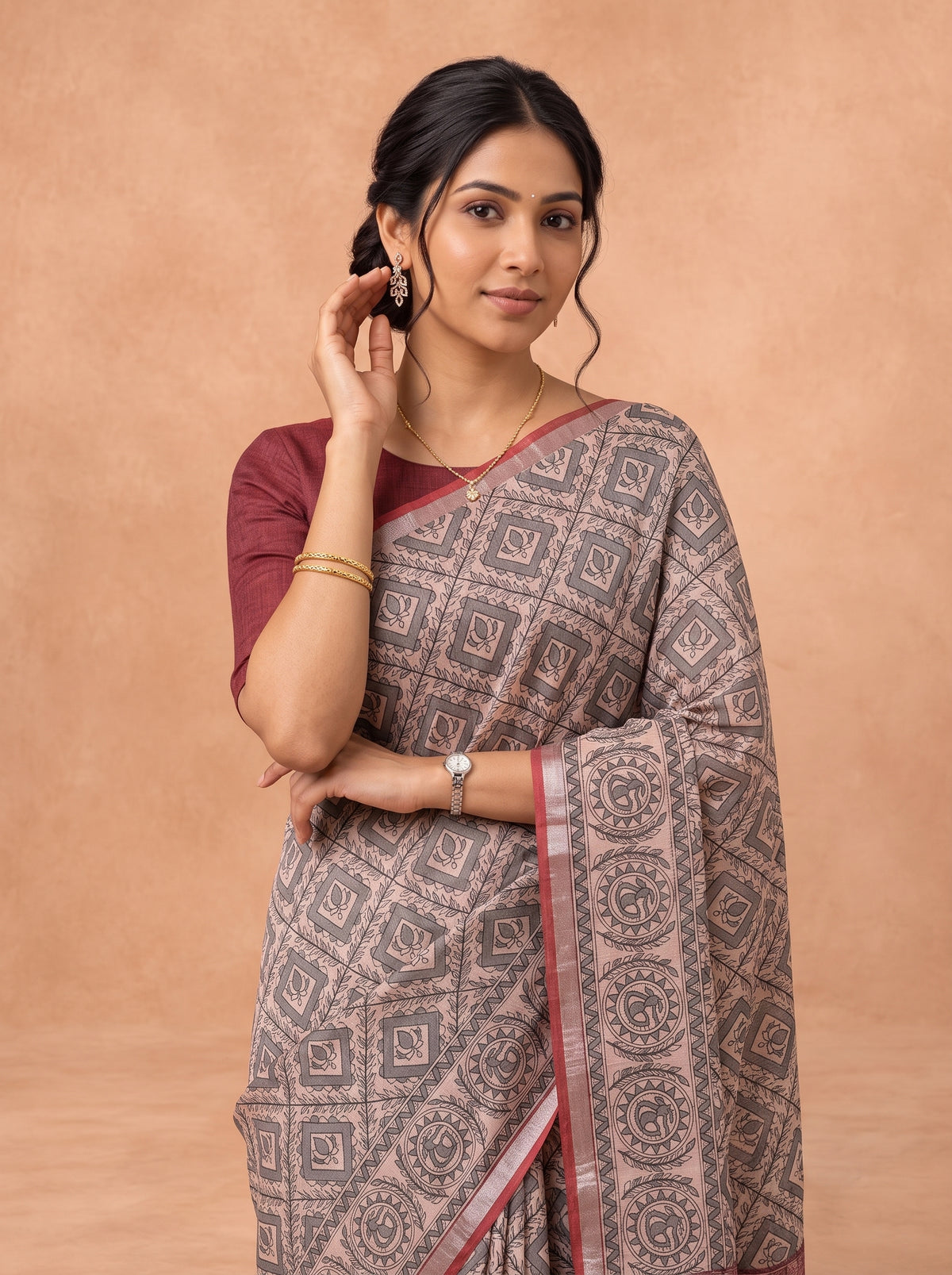 Women Semi Tussar Red Saree ST372