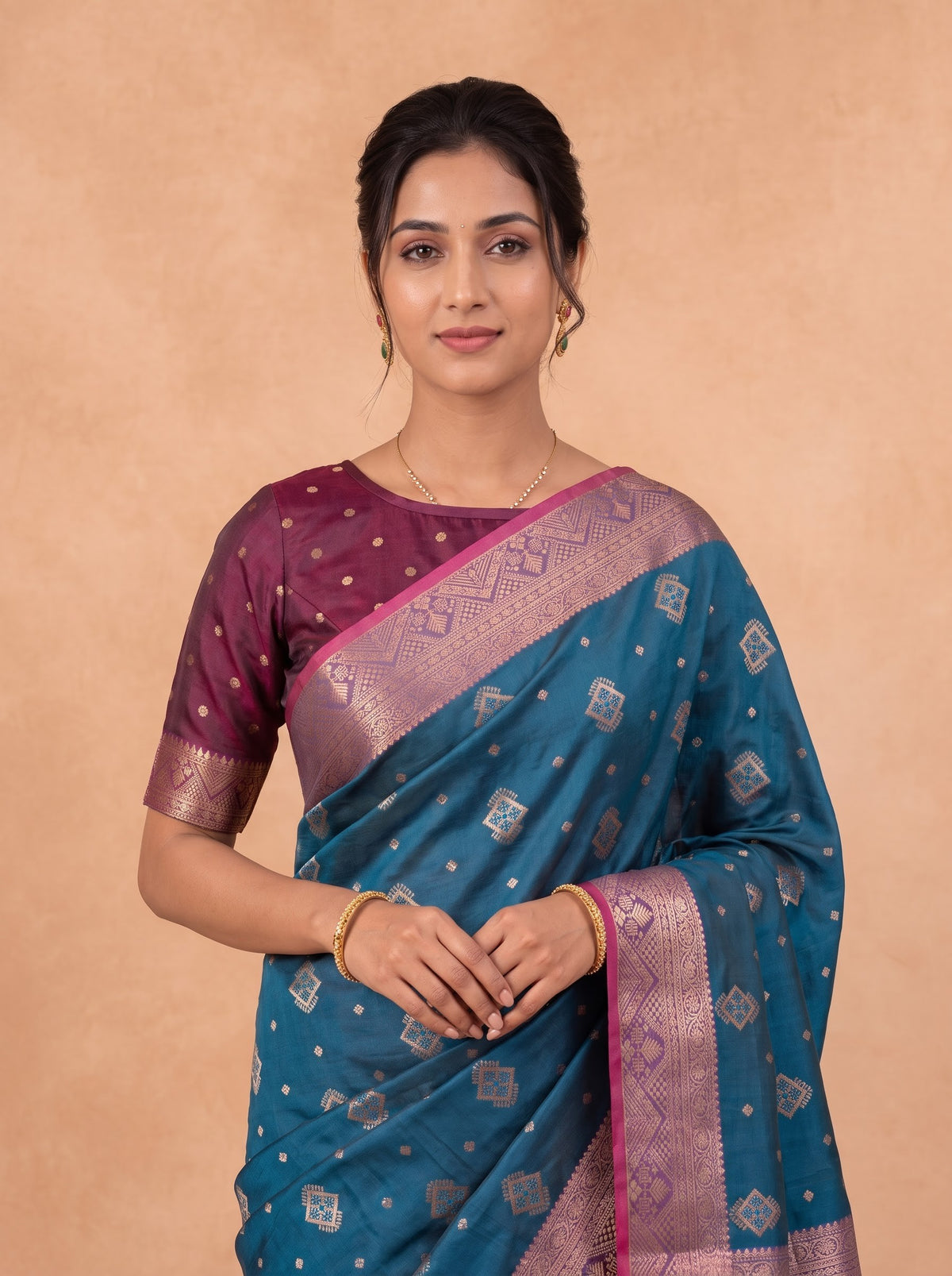 Women Soft Silk Teal Blue with Pink Saree SS452