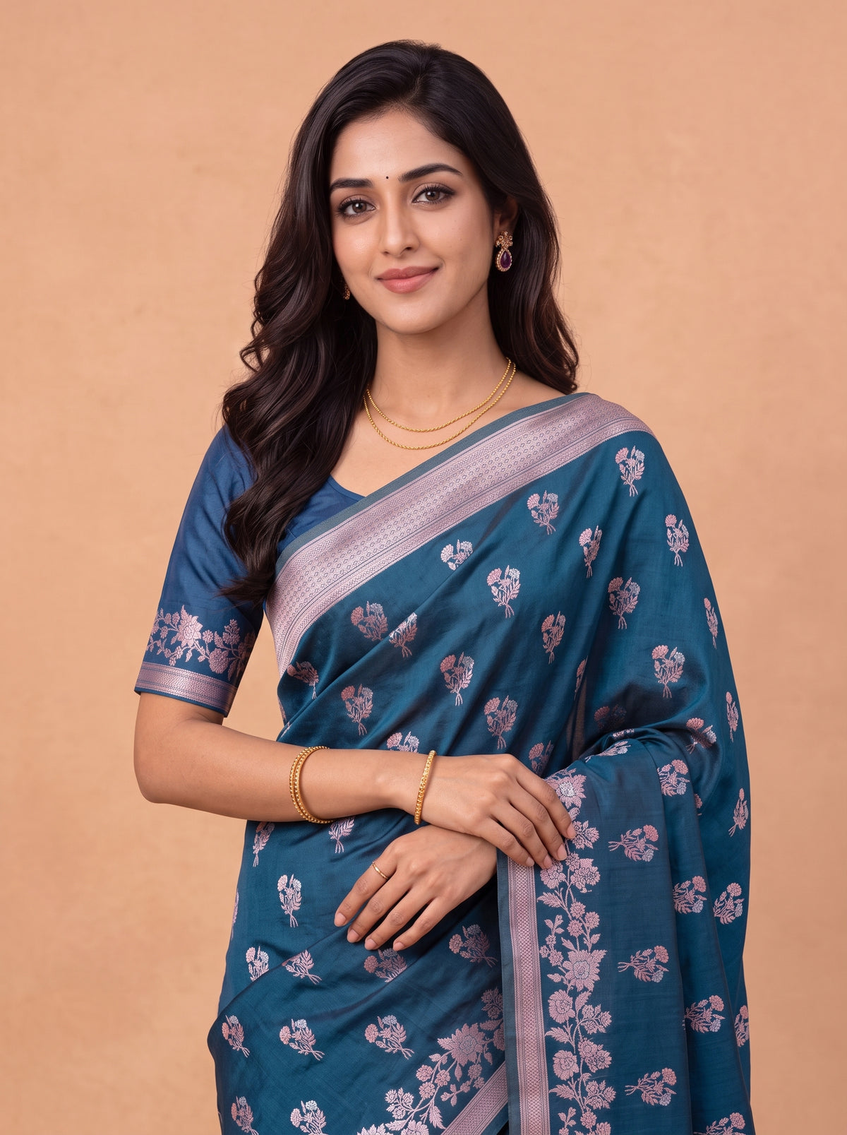 Women Soft Silk Bottle Green Saree SS508