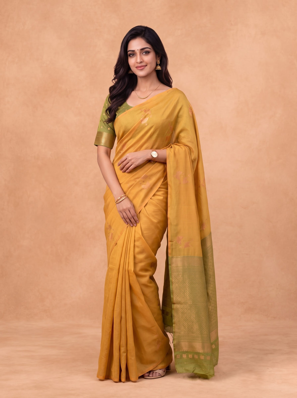 Couple Combo Shirt & Dhoti Set with Saree Mustard SS552
