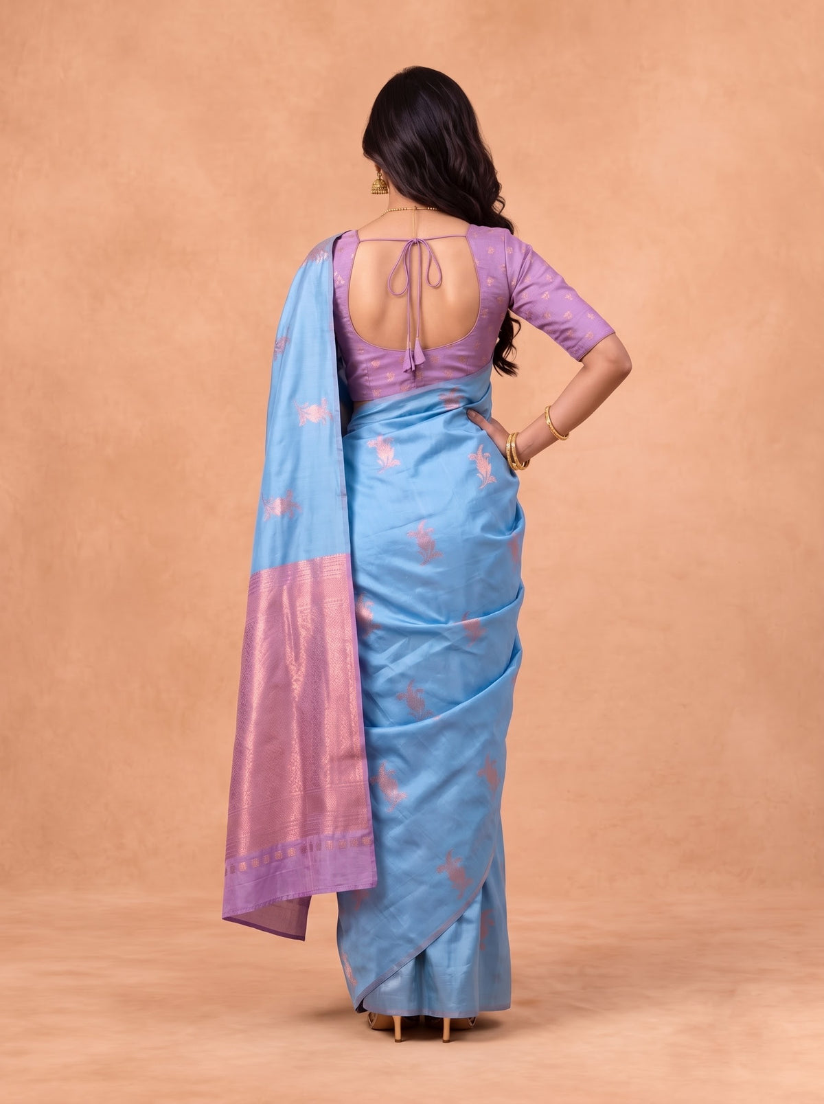 Women Soft Silk Blue with Purple Saree SS517