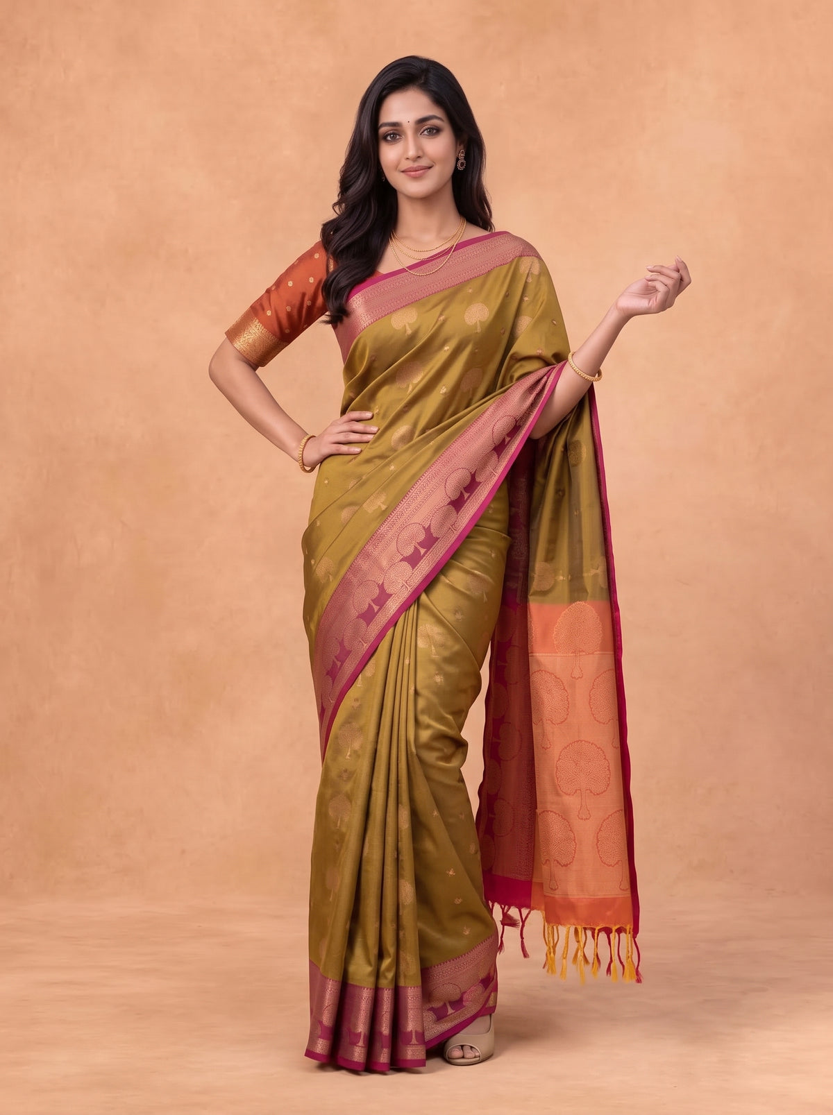 Women Soft Silk Brown with Purple Saree SS461