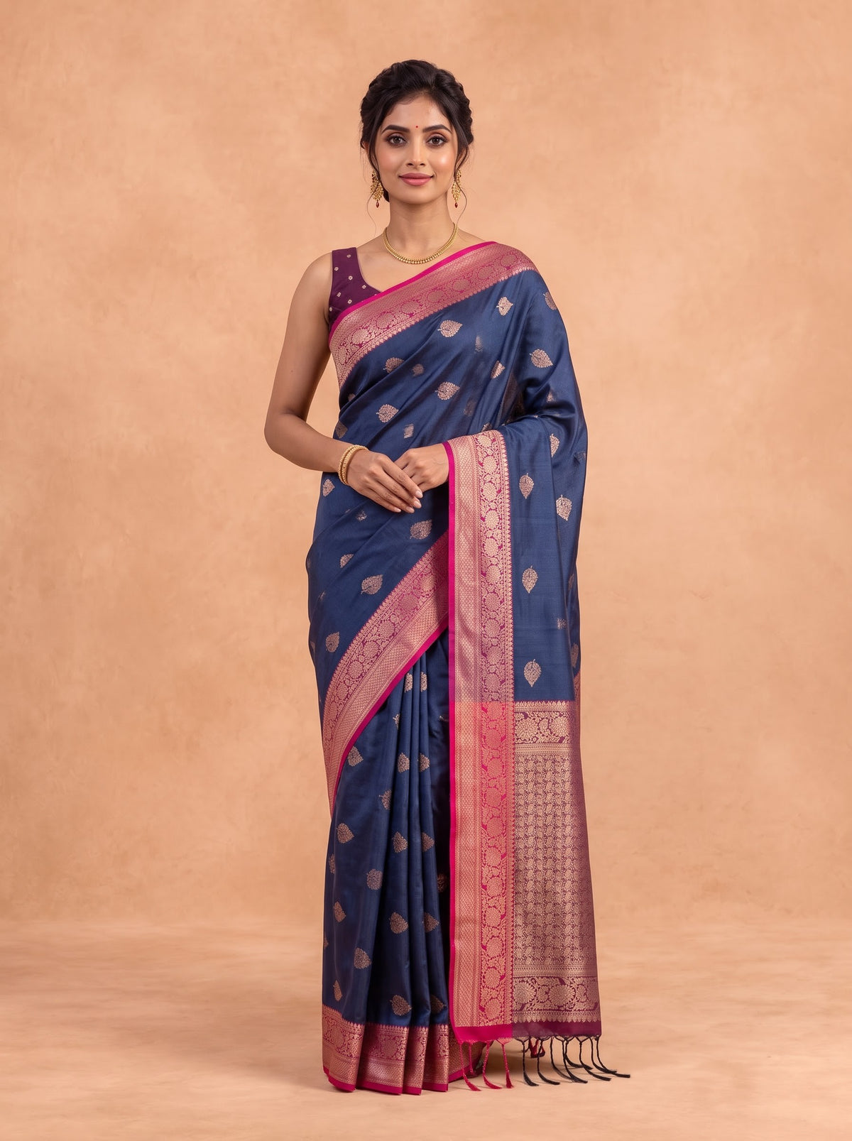 Women Soft Silk Dark Navy Saree SS499