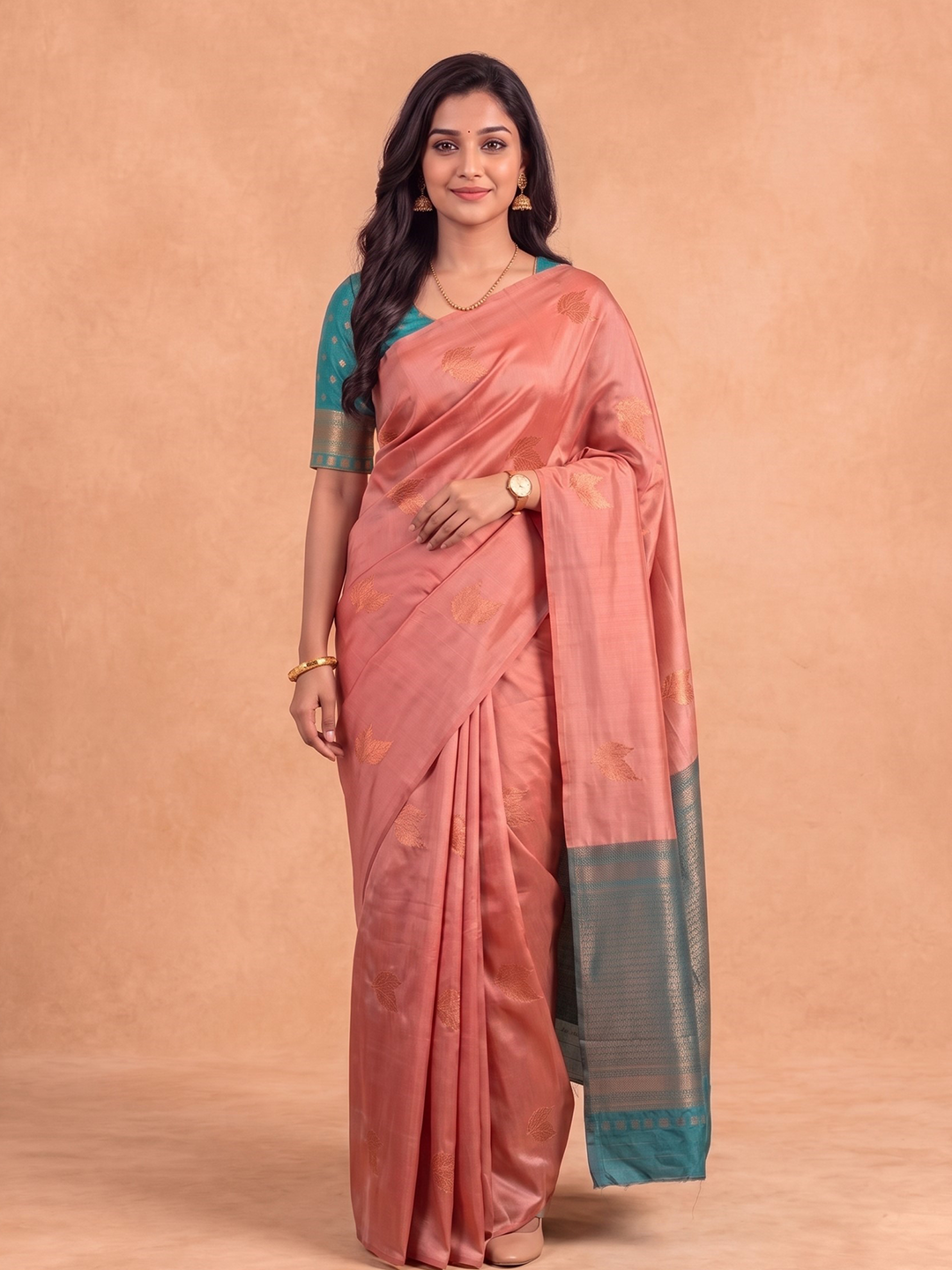 Women Soft Silk Orange with Green Saree SS532
