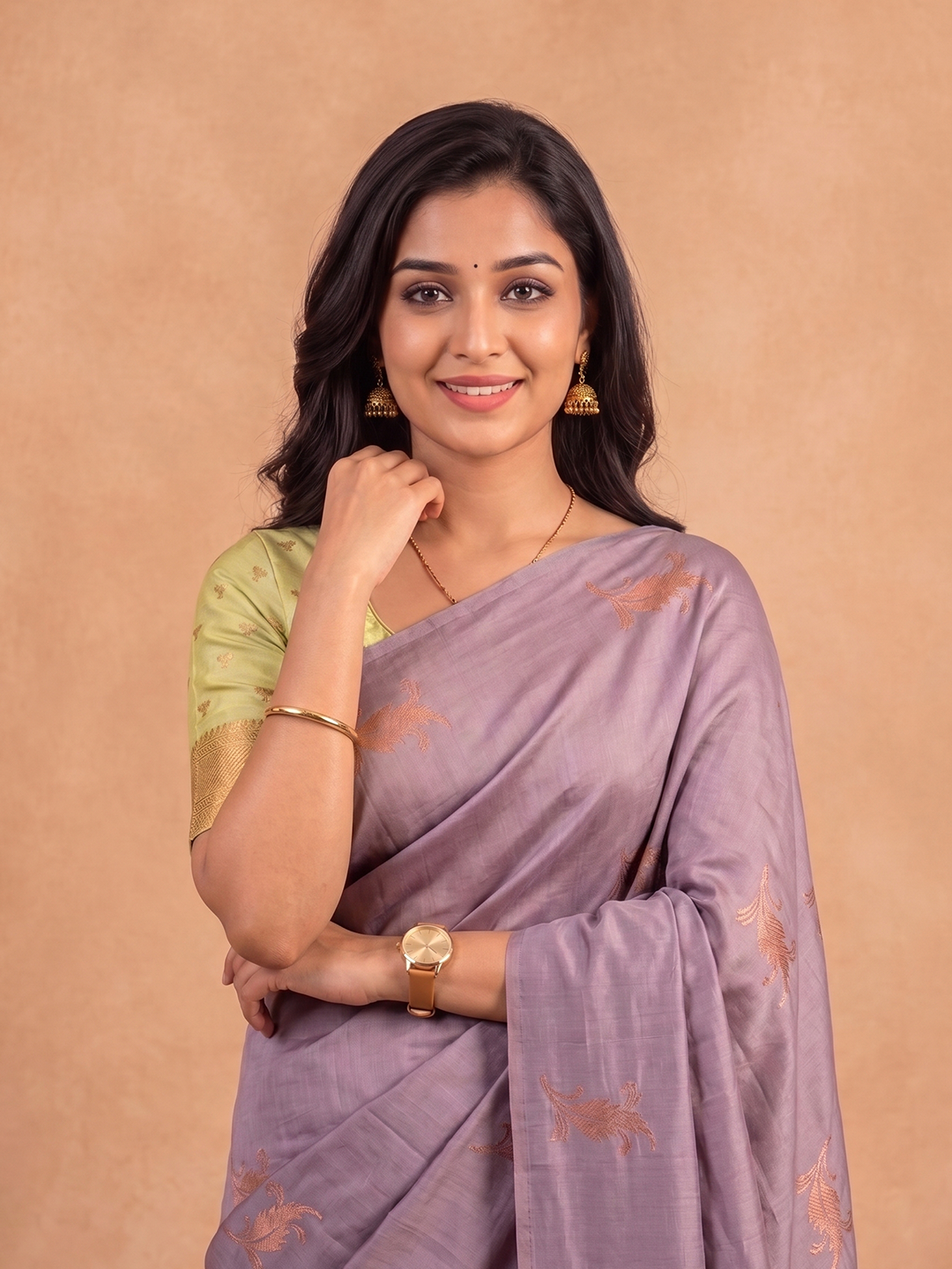 Women Soft Silk Lavender with Green Saree SS529