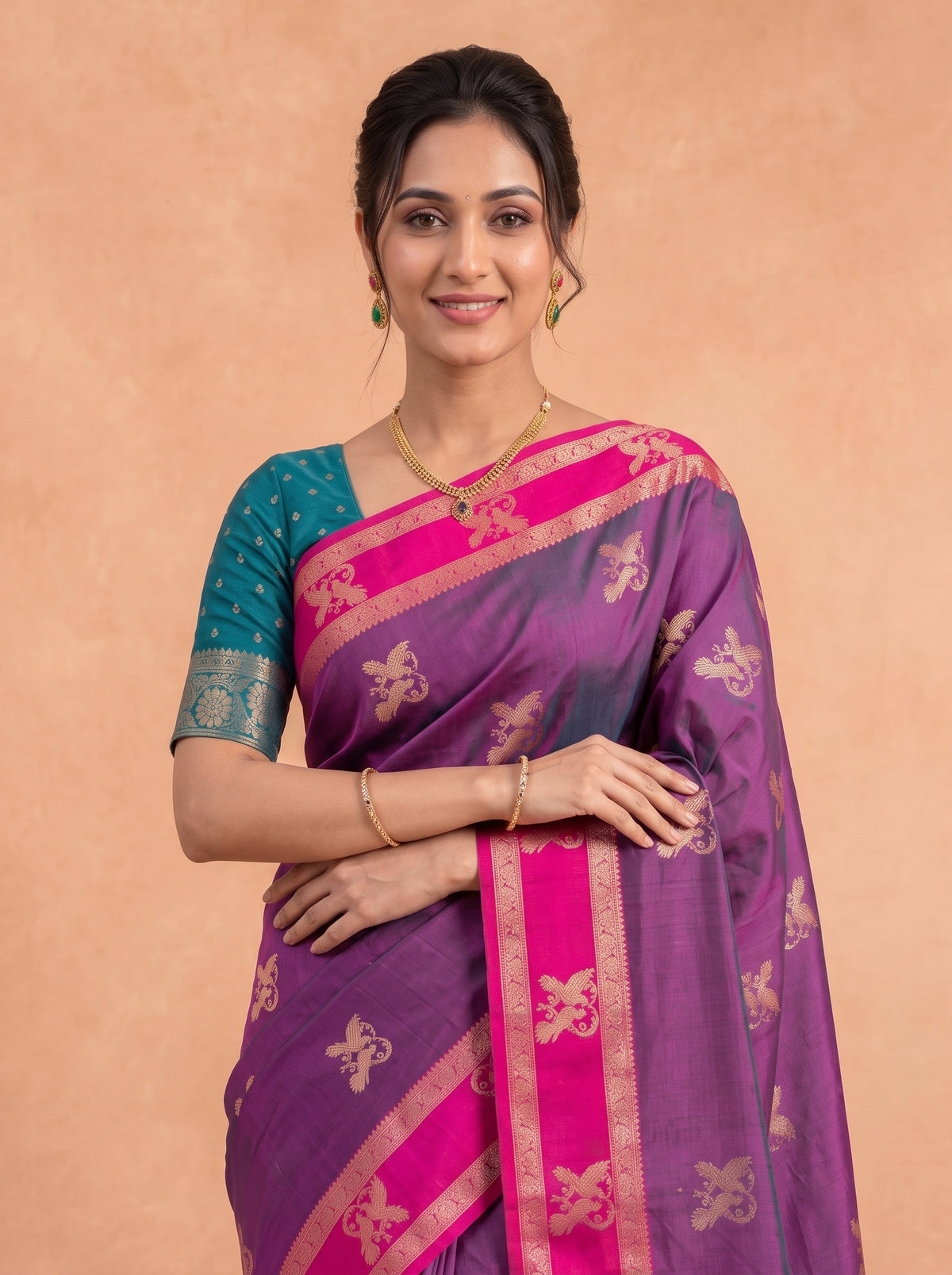 Women Soft Silk Dark Magenta Saree SS481