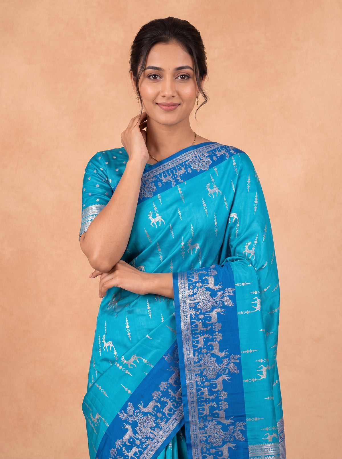 Women Soft Silk Turquoise With Blue Saree SS492