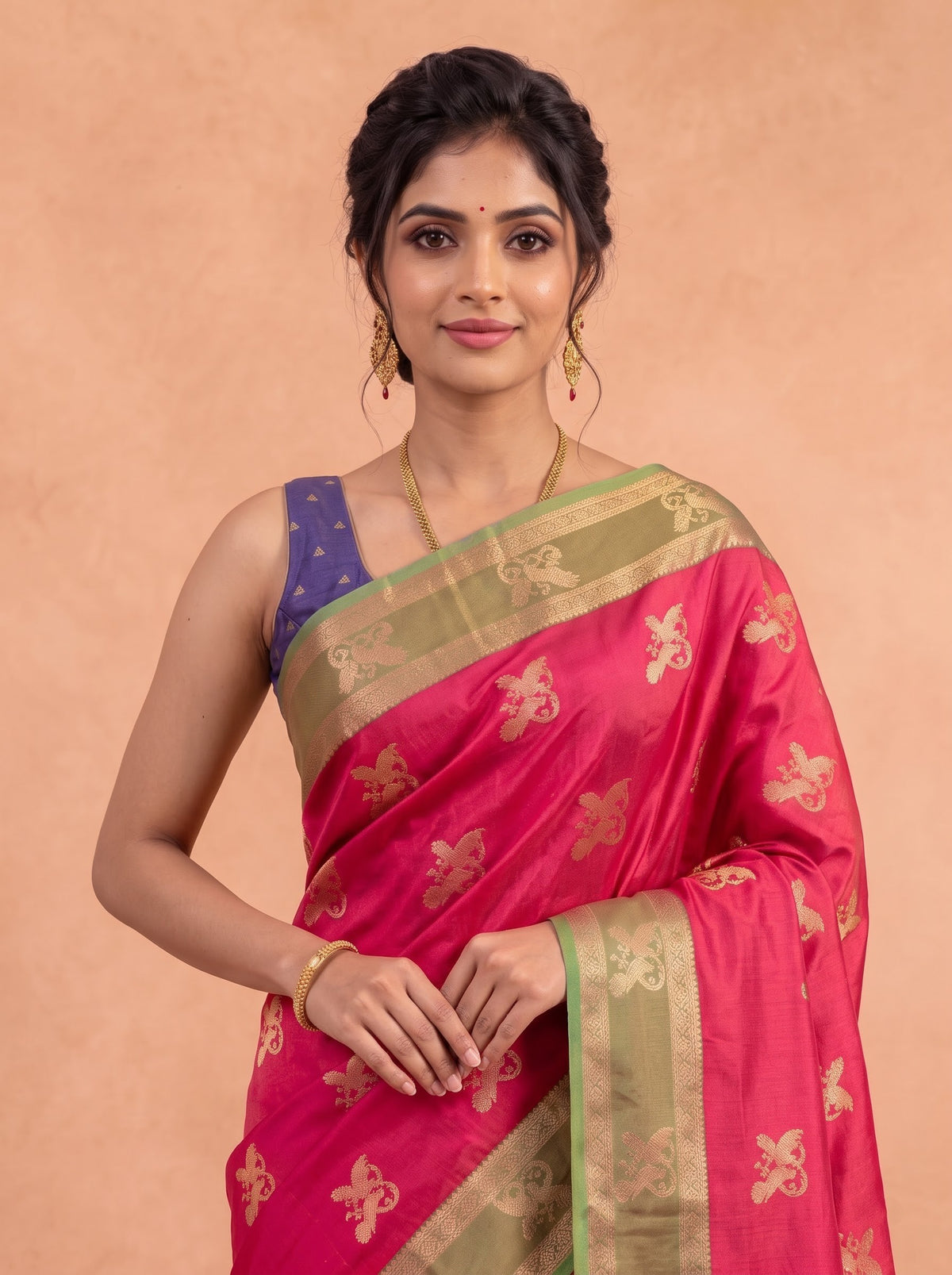 Women Soft Silk Red with Purple Saree SS458
