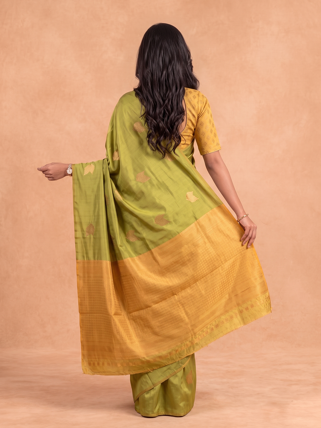 Women Soft Silk Lime Green with Yellow Saree SS550