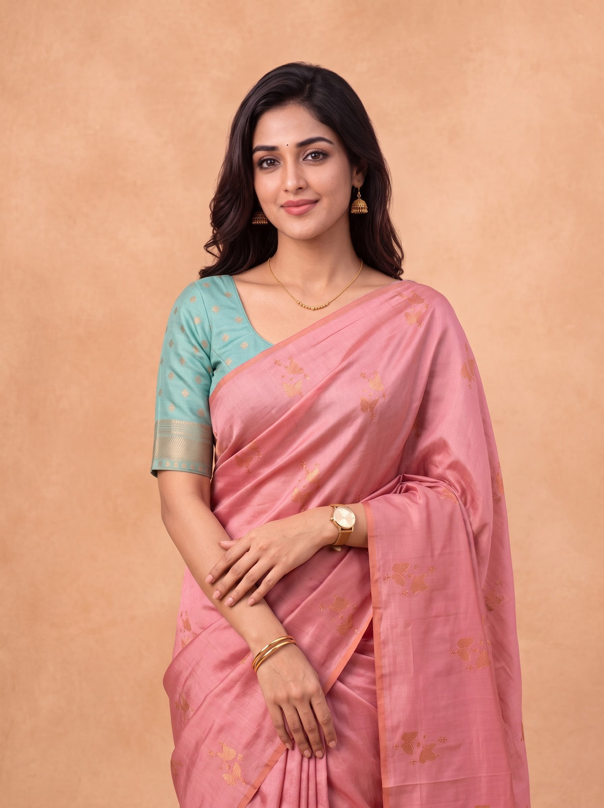 Women Soft Silk Pink with Green Saree SS516