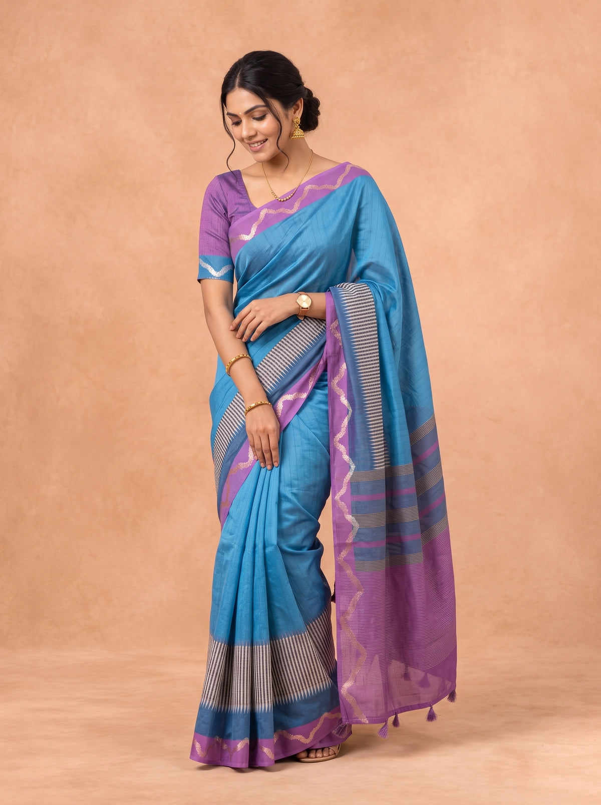 Women Semi Tussar Dark Teal Saree ST368