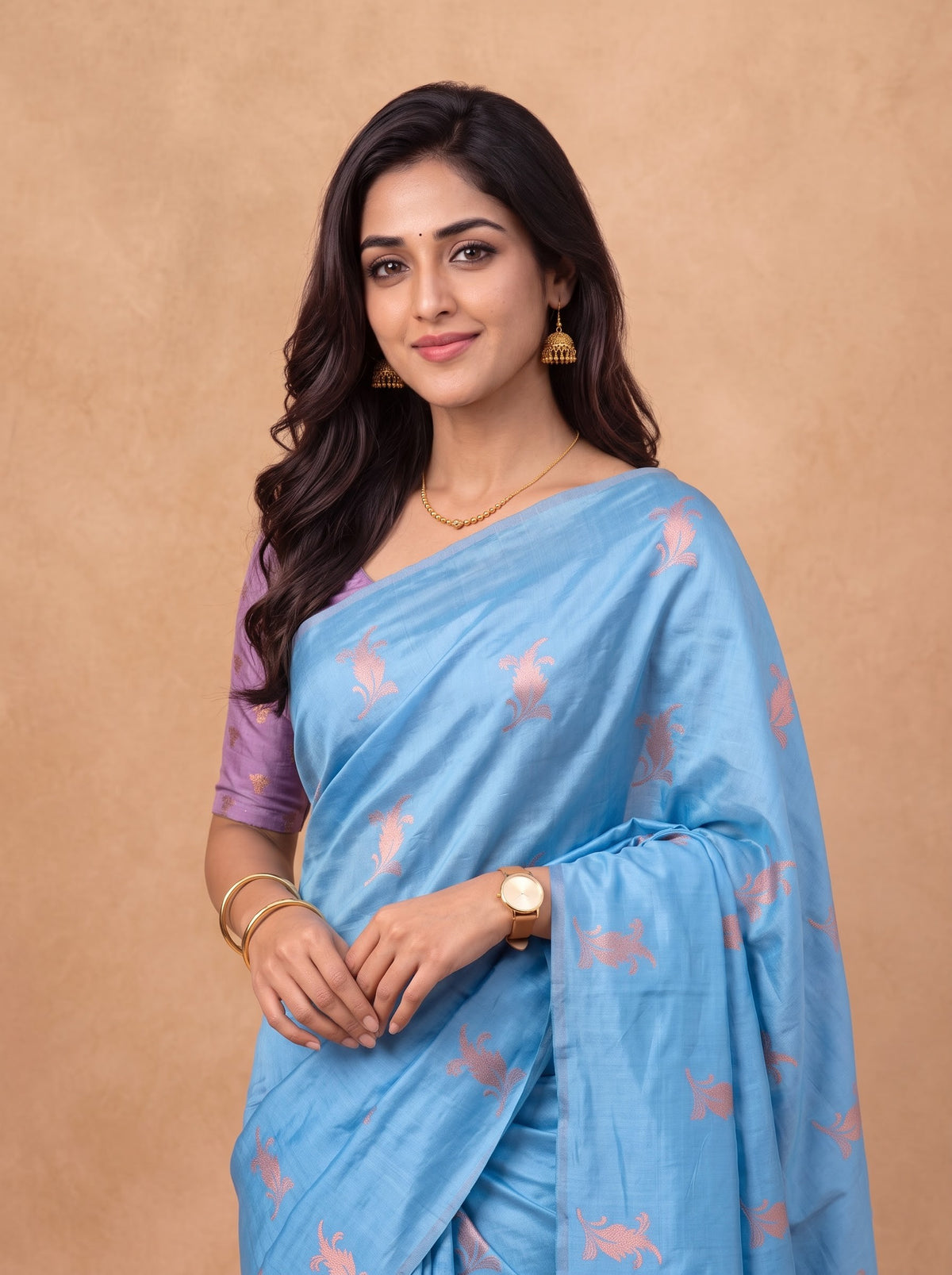 Women Soft Silk Blue with Purple Saree SS517