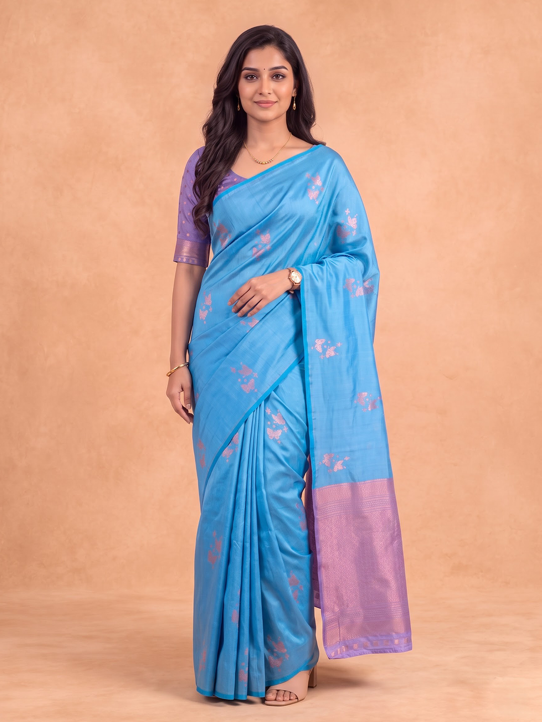 Women Soft Silk Light Purple With Sky Blue Saree SS546