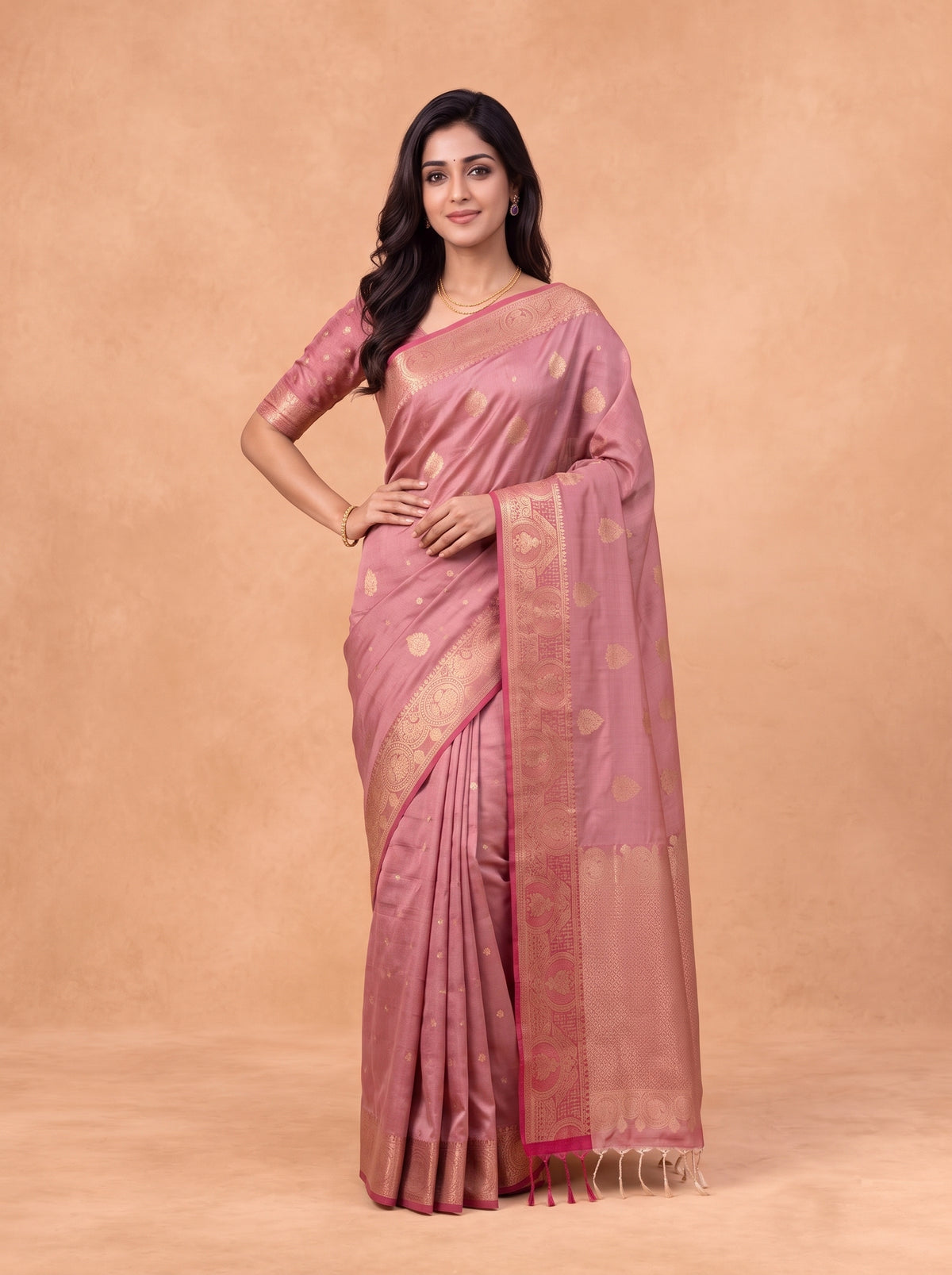 Women Soft Silk Peach with Dark Pink SS437