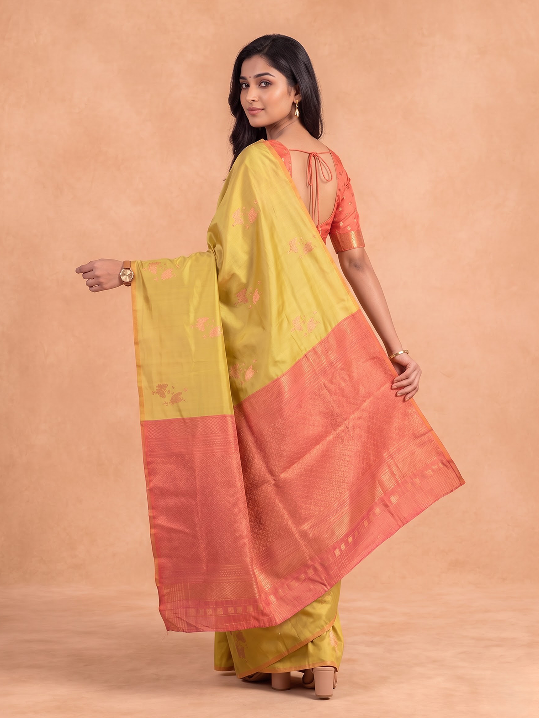 Women Soft Silk Lime Green with Pink Saree SS538