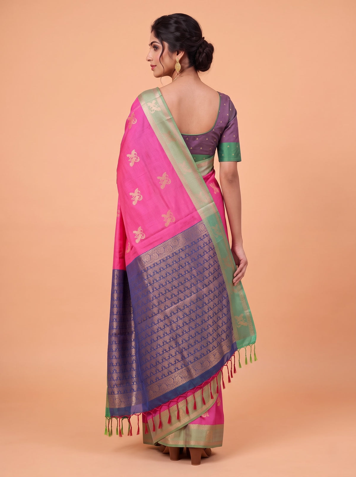 Women Soft Silk Pink with Green SS485
