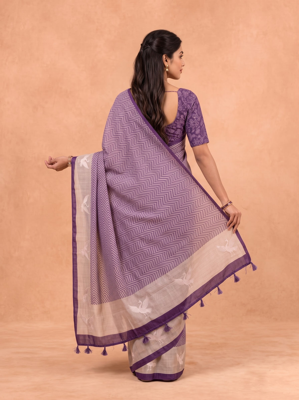Women Cotton Purple With Sandal Printed Saree PCS301