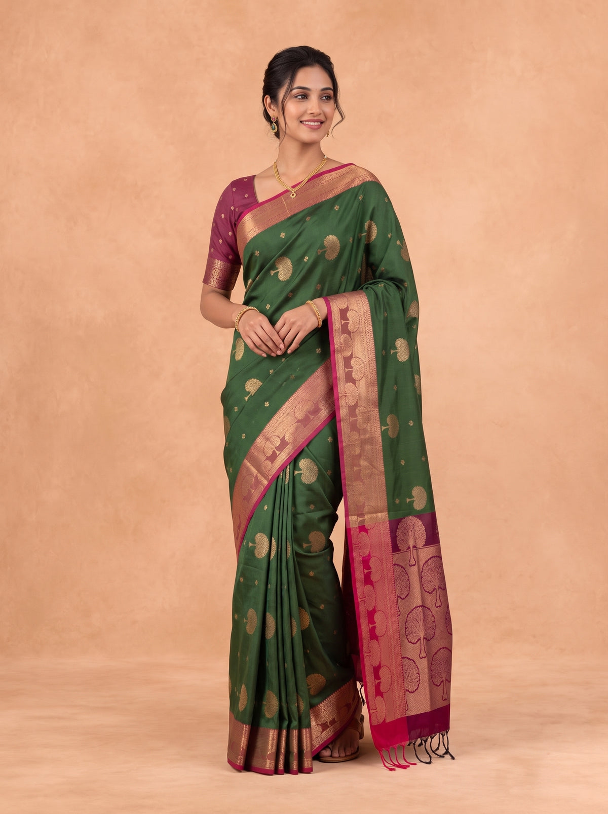 Women Soft Silk Olive Green With Maroon Saree SS468