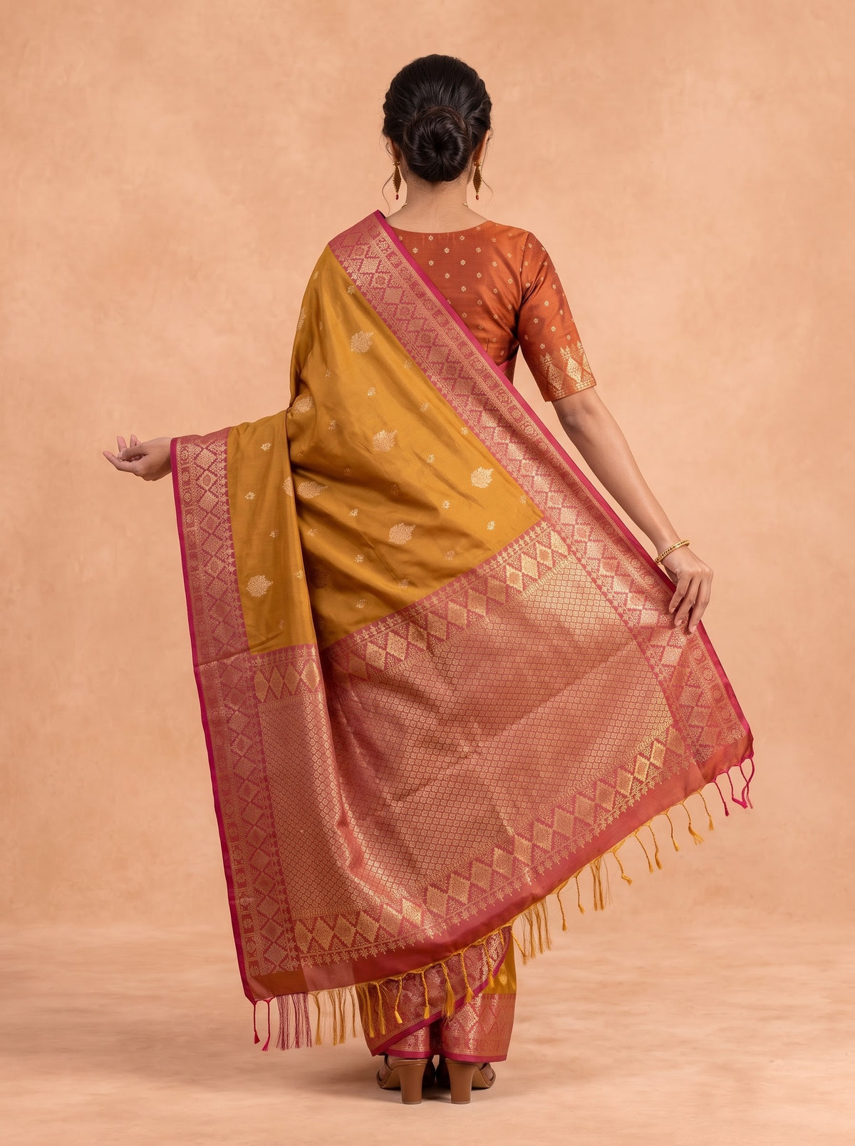 Women Soft Silk Mustard with Orange SS476