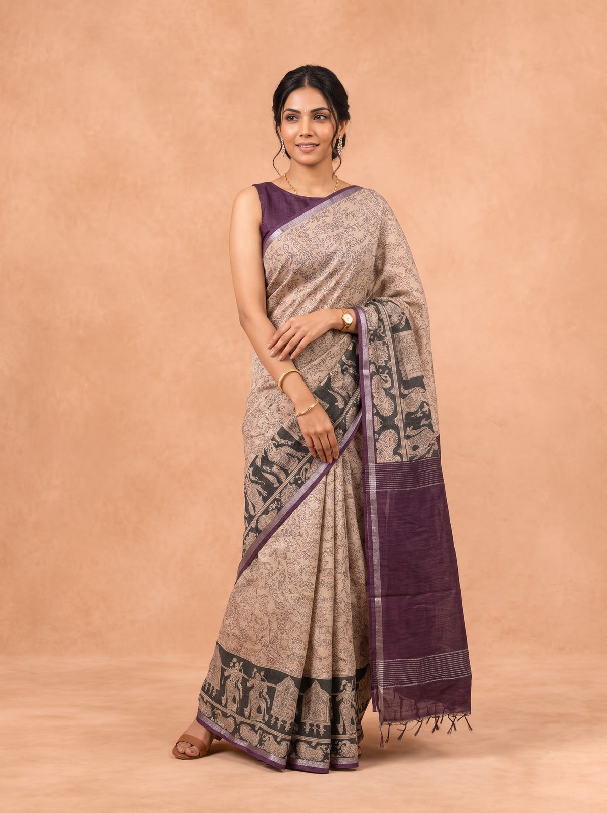 Women Semi Tussar Purple Saree ST380