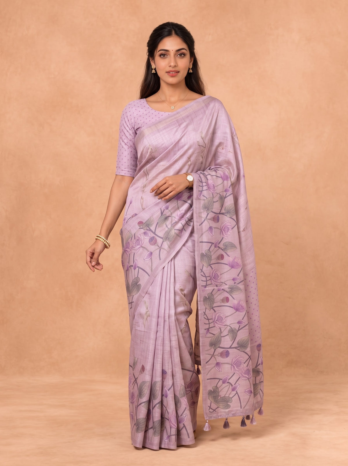 Women Cotton Lavender Printed Saree PCS310
