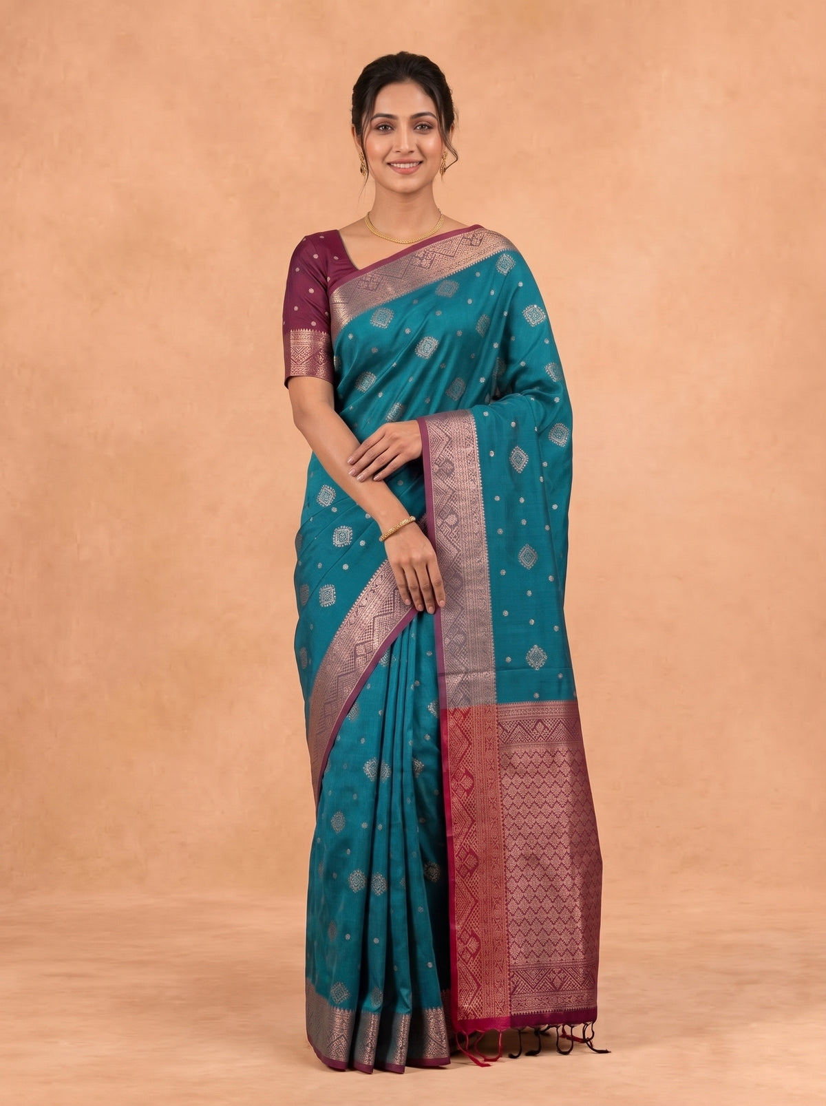 Women Soft Silk Bottle Green With Maroon Saree SS491