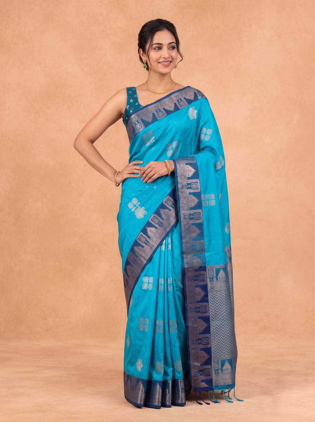 Women Soft Silk Turquoise With Blue Saree SS479