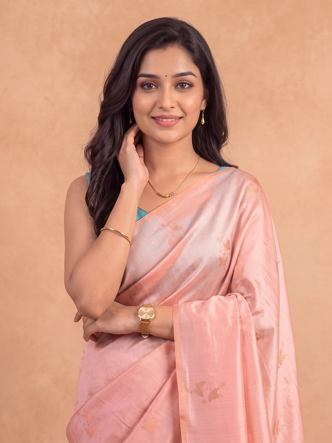 Women Soft Silk Peach with Blue Saree SS543