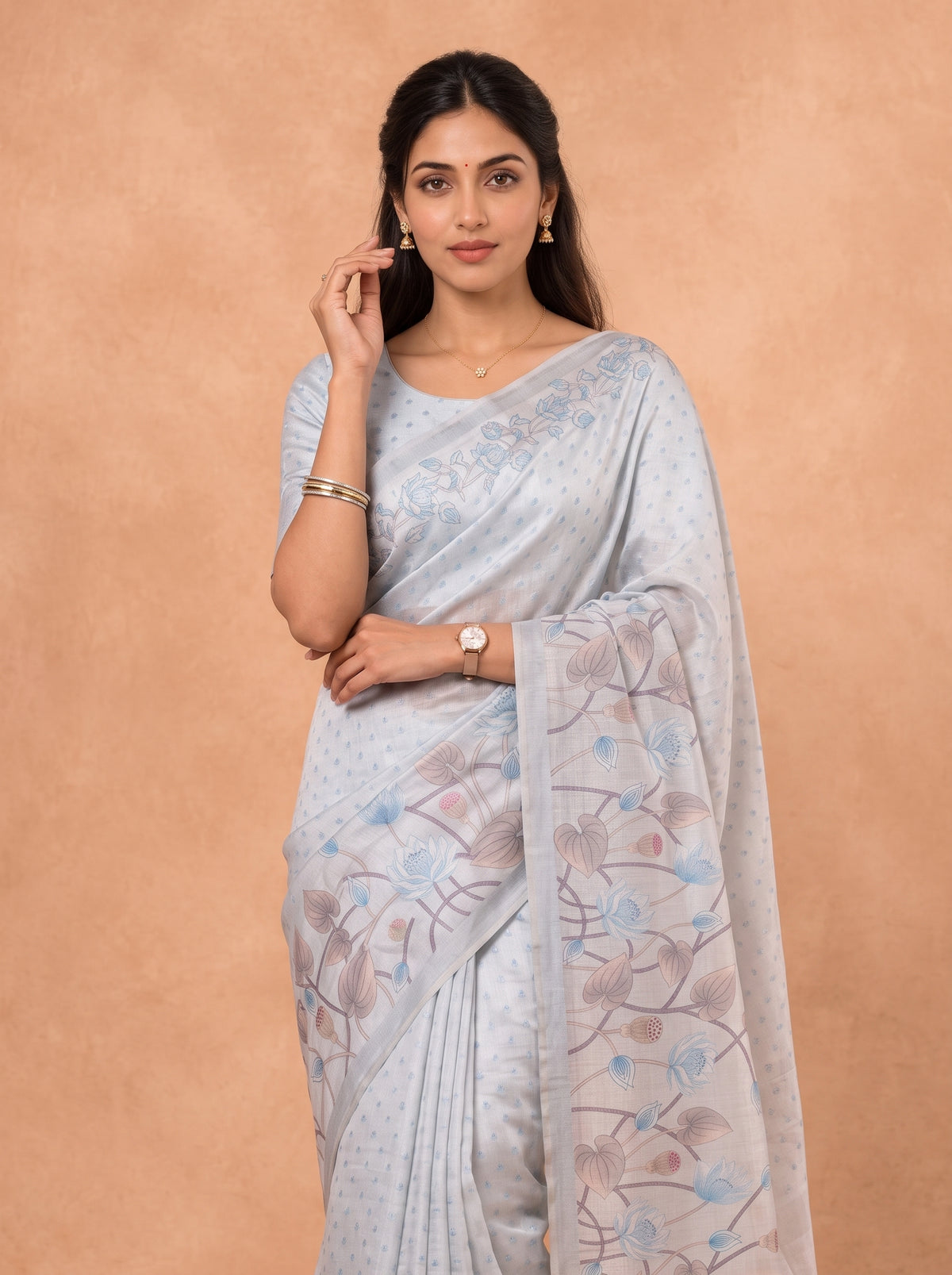 Women Cotton Olive Printed Saree PCS307