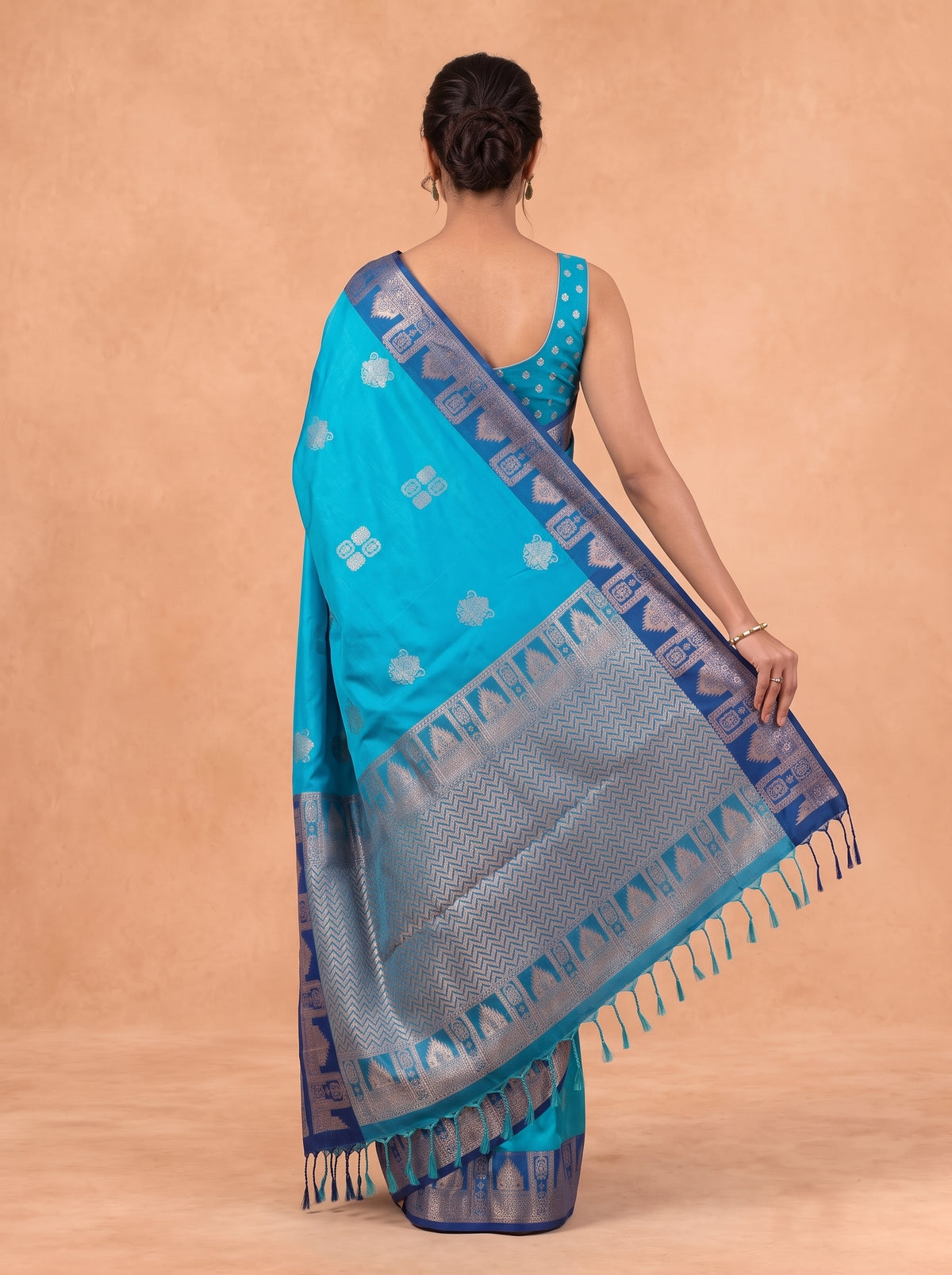 Women Soft Silk Blue With Navy Saree SS494