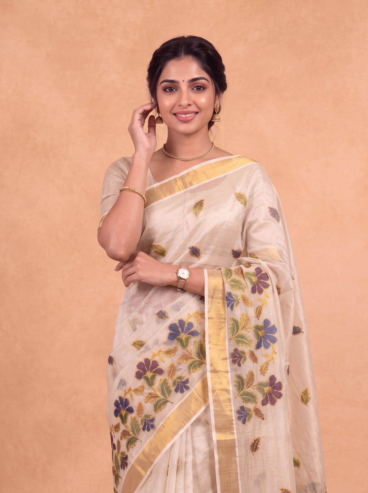 Women Tissue Gold Embroidered Saree KLS72