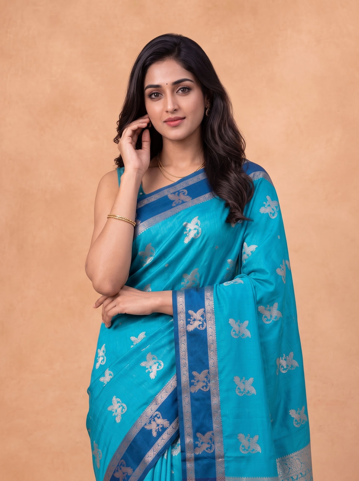 Women Soft Silk Teal With Blue Saree SS429