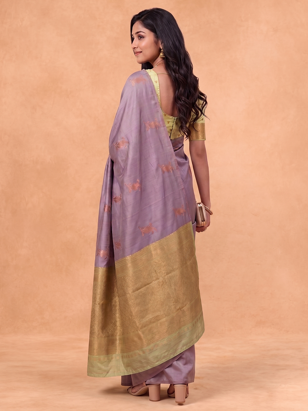 Women Soft Silk Lavender with Green Saree SS529