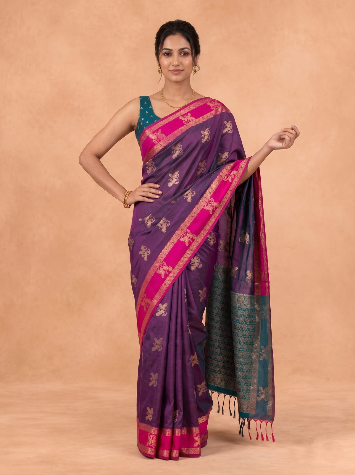 Women Soft Silk Purple with Dark Pink Saree SS474