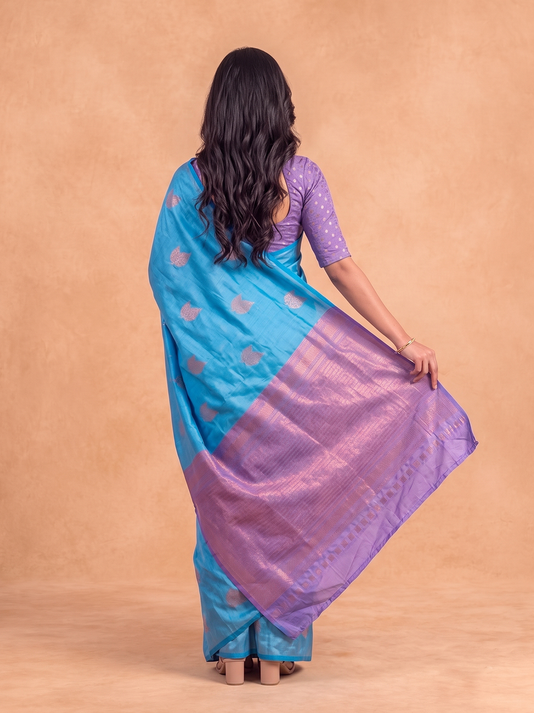 Women Soft Silk Sky Blue With Purple Saree SS551