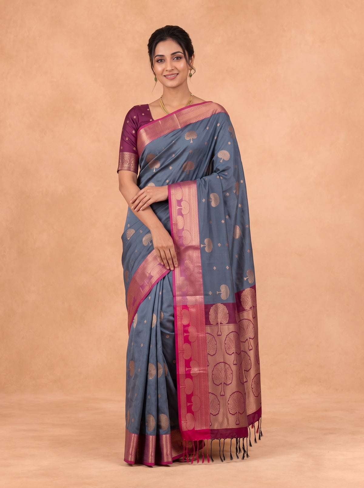 Women Soft Silk Grey with Maroon Saree SS447