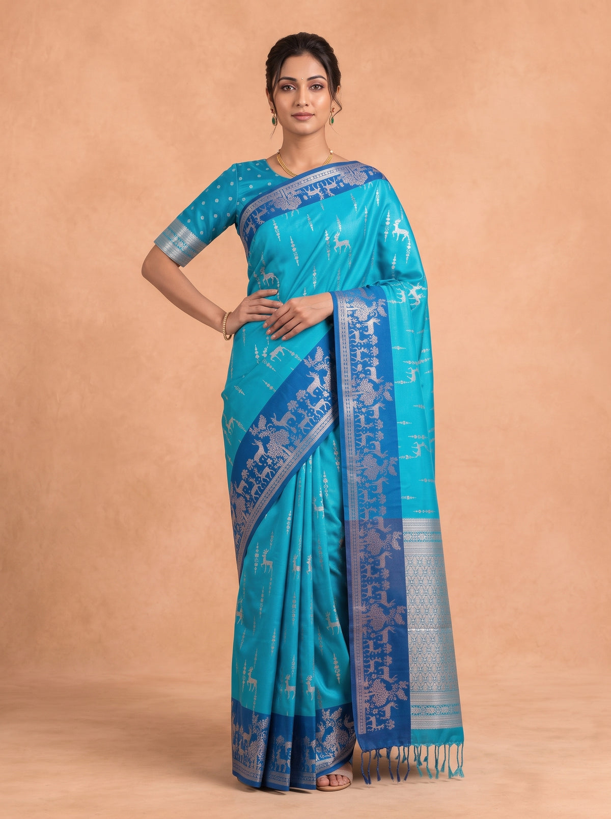 Women Soft Silk Turquoise With Blue Saree SS492