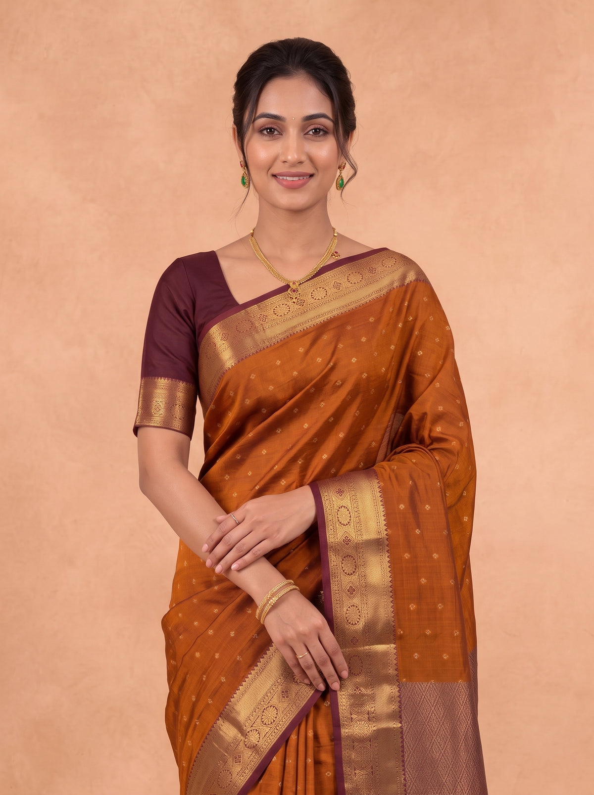 Women Soft Silk Rust Orange With Maroon Saree SS466