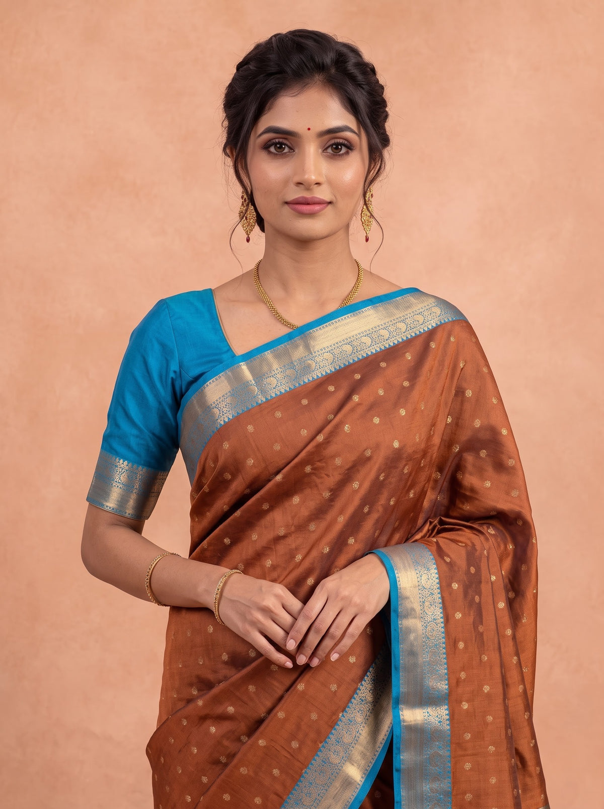 Women Soft Silk Brown with Blue Saree SS463